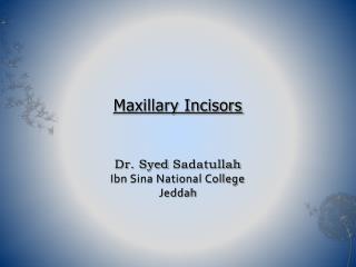 Maxillary Incisors Dr. Syed Sadatullah Ibn Sina National College Jeddah