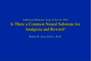 Addiction Medicine: State of the Art 2003 Is There a Common Neural Substrate for Analgesia and Reward?