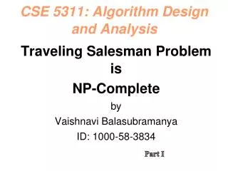 CSE 5311: Algorithm Design and Analysis