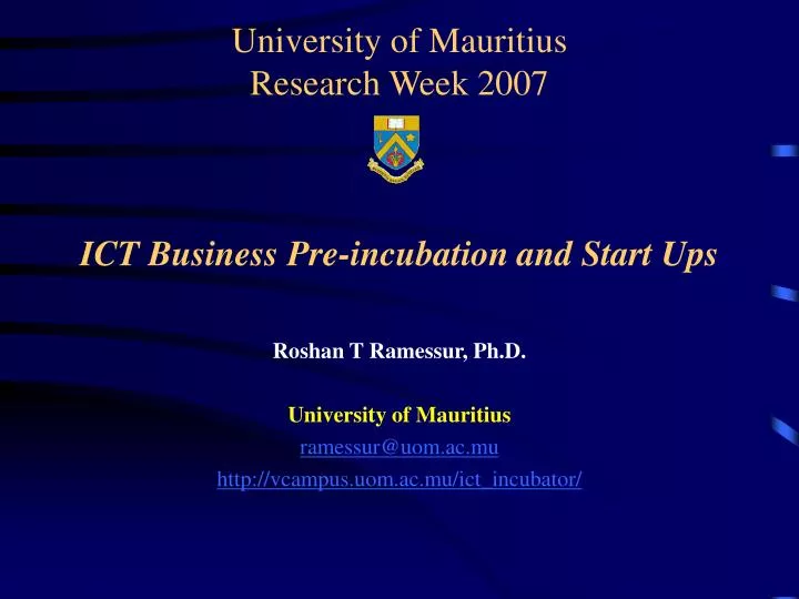university of mauritius research week 2007 ict business pre incubation and start ups