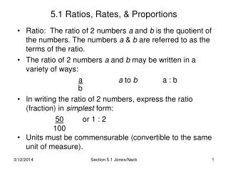 5.1 Ratios, Rates, &amp; Proportions