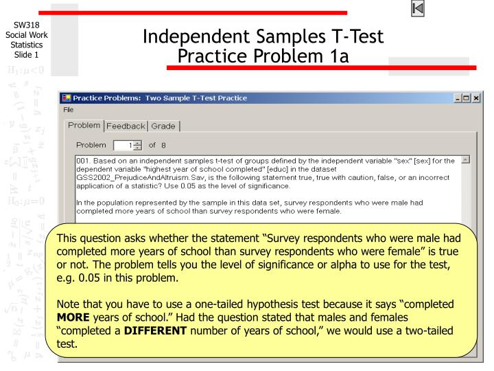 independent samples t test practice problem 1a