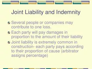 Joint Liability and Indemnity