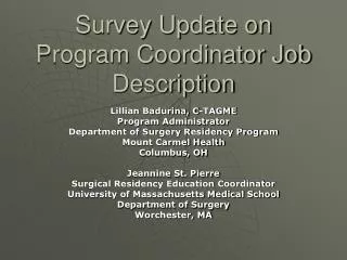 Survey Update on Program Coordinator Job Description