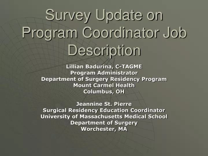survey update on program coordinator job description