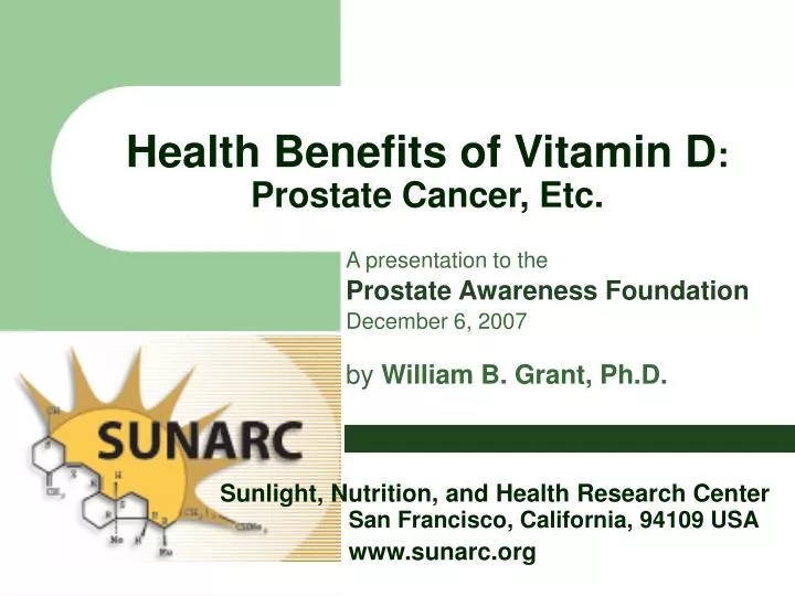 health benefits of vitamin d prostate cancer etc