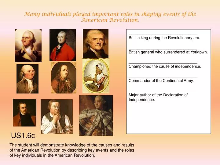 many individuals played important roles in shaping events of the american revolution