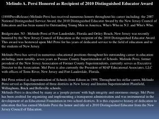 Melindo A. Persi Honored as Recipient of 2010 Distinguished