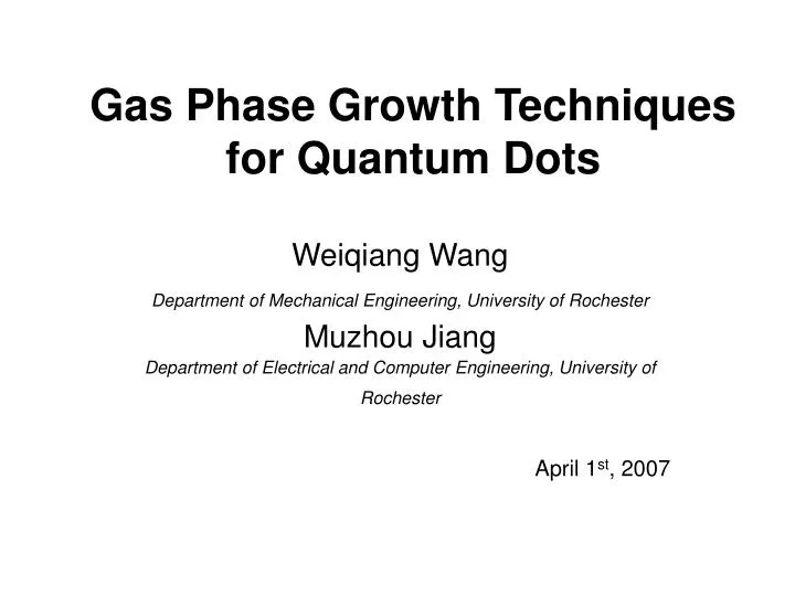 gas phase growth techniques for quantum dots