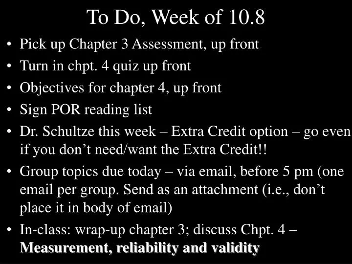 to do week of 10 8