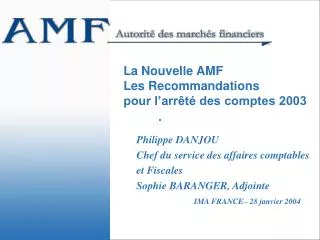 La Nouvelle AMF Les Recommandations pour l’arrêté des comptes 2003