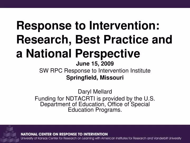 response to intervention research best practice and a national perspective