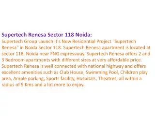 Supertech Group Noida 9899606065 Supertech Renesa Sector 118