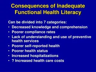 Consequences of Inadequate Functional Health Literacy
