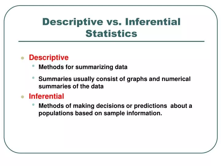 Ppt Descriptive Vs Inferential Statistics Powerpoint Presentation