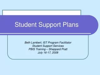 Student Support Plans