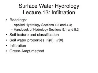 Surface Water Hydrology Lecture 13: Infiltration