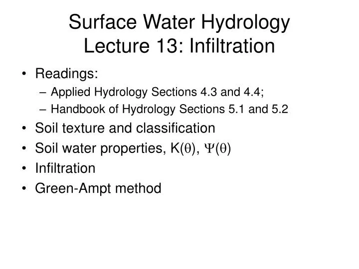 surface water hydrology lecture 13 infiltration