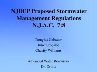 NJDEP Proposed Stormwater Management Regulations N.J.A.C. 7:8