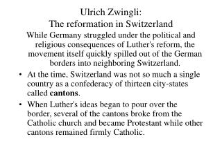 Ulrich Zwingli: The reformation in Switzerland