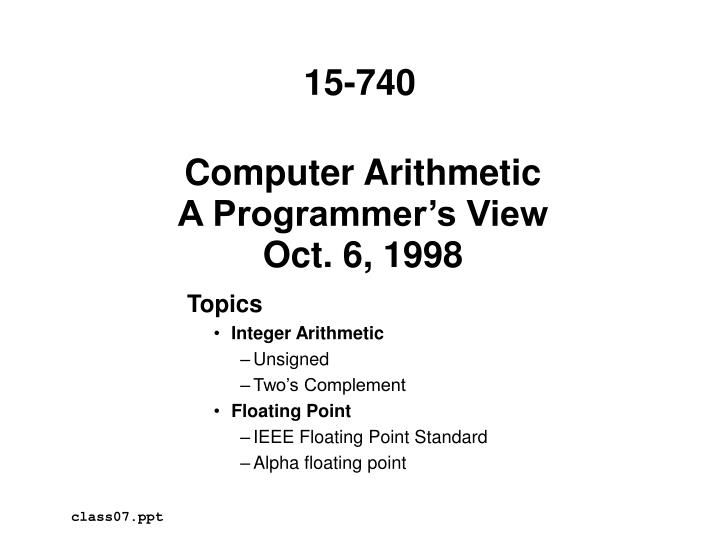 computer arithmetic a programmer s view oct 6 1998