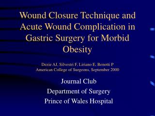 Journal Club Department of Surgery Prince of Wales Hospital