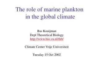 The role of marine plankton in the global climate
