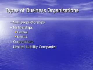 Types of Business Organizations