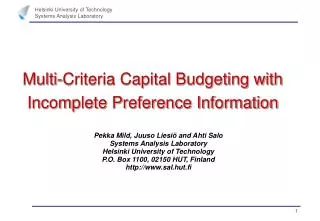 Multi-Criteria Capital Budgeting with Incomplete Preference Information