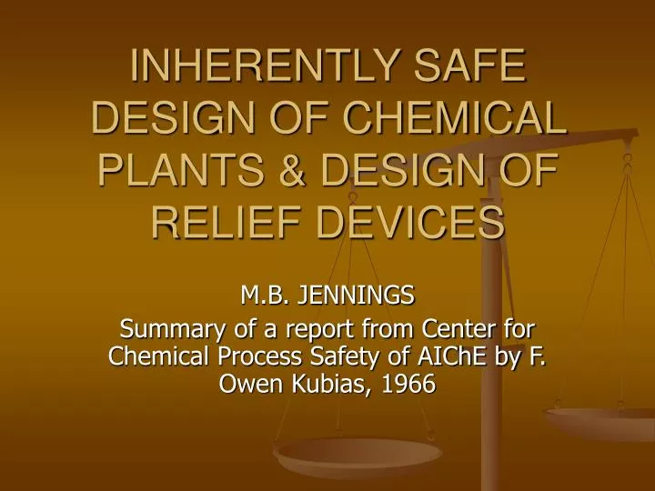 inherently safe design of chemical plants design of relief devices