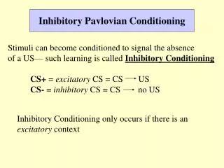 Inhibitory Pavlovian Conditioning