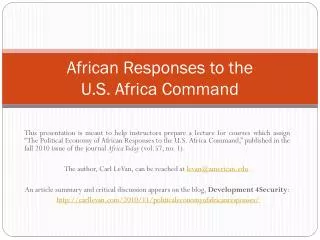 African Responses to the U.S. Africa Command