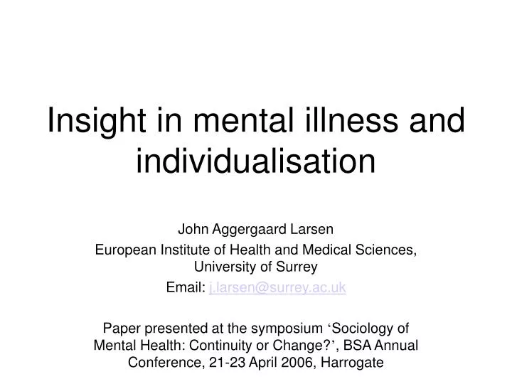 insight in mental illness and individualisation