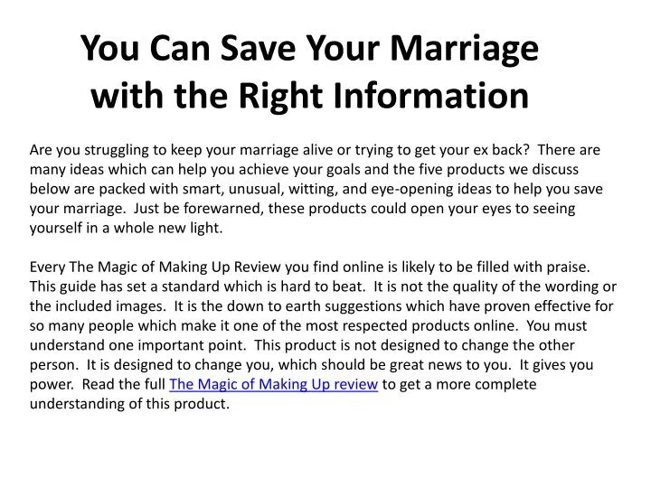 you can save your marriage with the right information