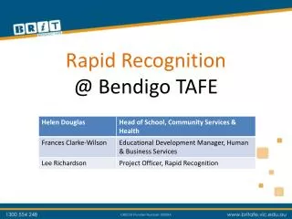 Rapid Recognition @ Bendigo TAFE