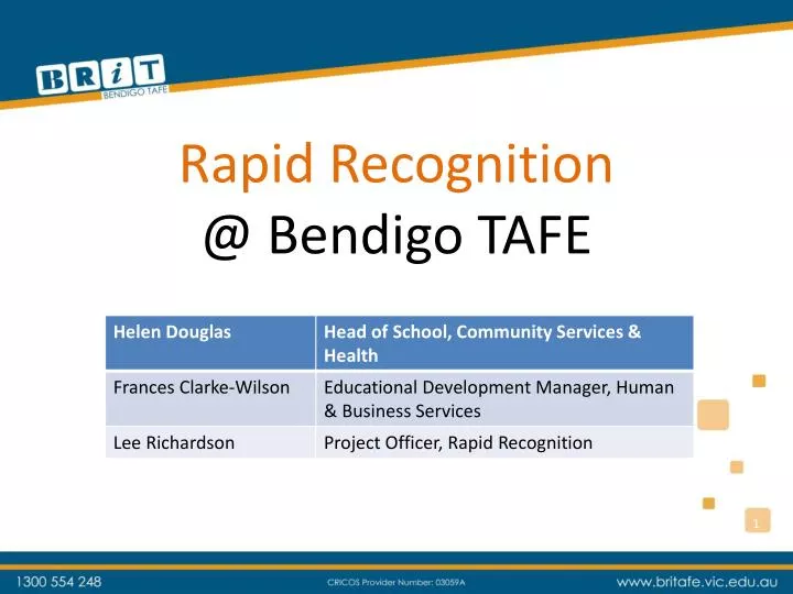 rapid recognition @ bendigo tafe