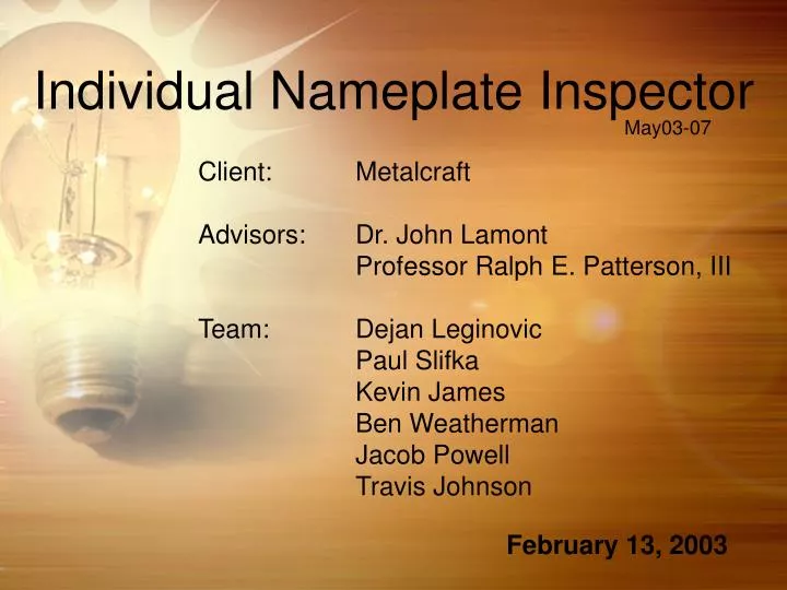 individual nameplate inspector
