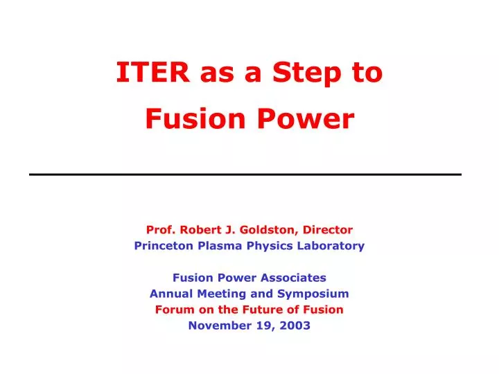 iter as a step to fusion power