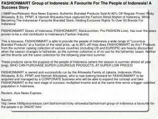 FASHIONMART Group of Indonesia: A Favourite For The People o