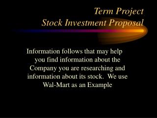 Term Project Stock Investment Proposal