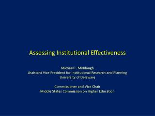 Assessing Institutional Effectiveness