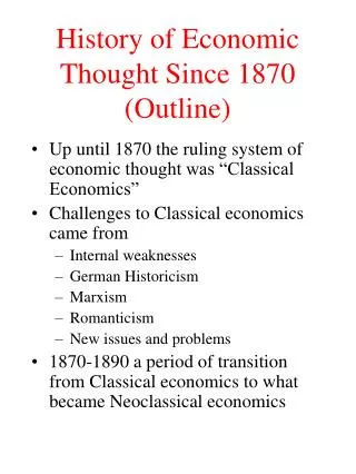 History of Economic Thought Since 1870 (Outline)