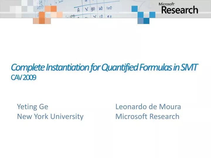 complete instantiation for quantified formulas in smt cav 2009