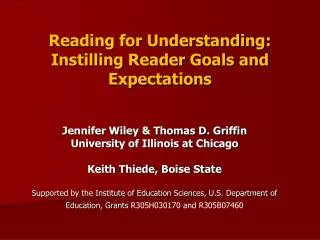Reading for Understanding: Instilling Reader Goals and Expectations