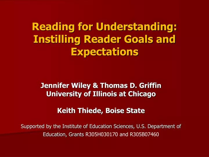 reading for understanding instilling reader goals and expectations