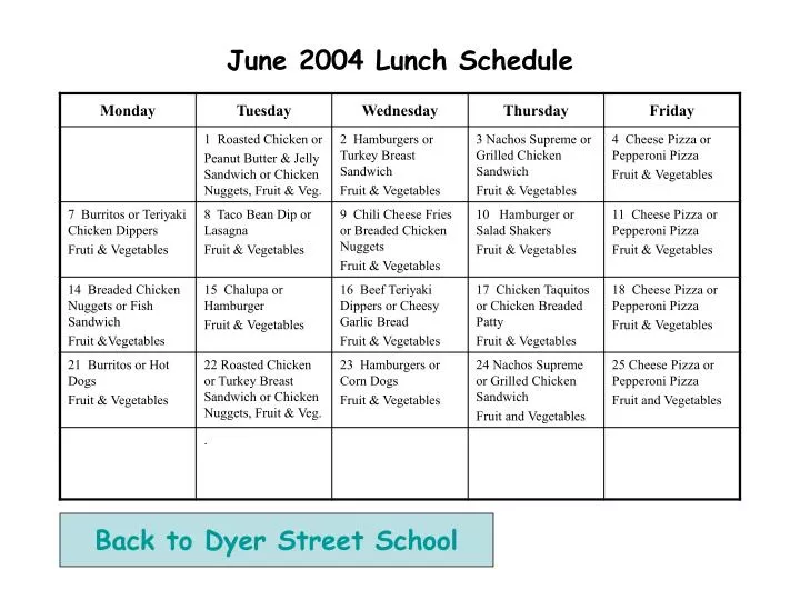 june 2004 lunch schedule