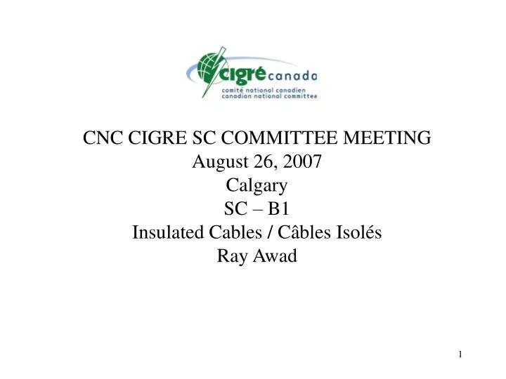 cnc cigre sc committee meeting august 26 2007 calgary sc b1 insulated cables c bles isol s ray awad