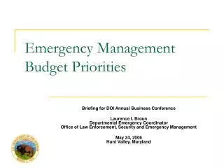 Emergency Management Budget Priorities