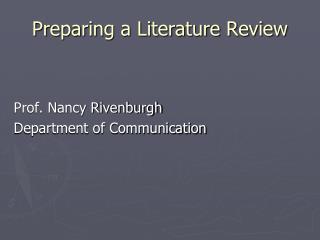 Preparing a Literature Review