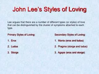 John Lee’s Styles of Loving